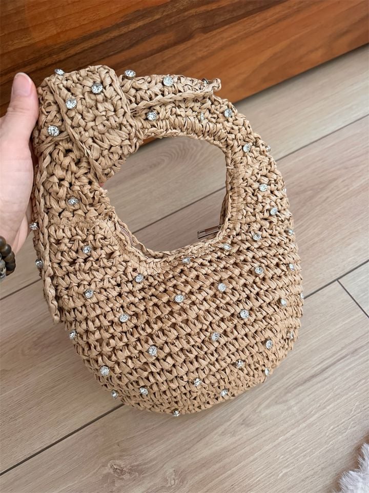 Taşlı Hasır Kadın Çantası