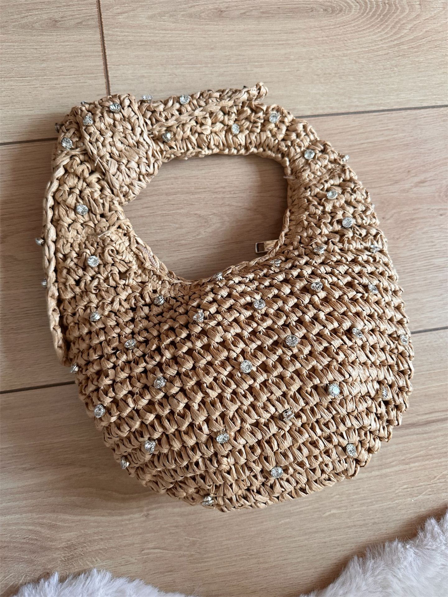 Taşlı Hasır Kadın Çantası