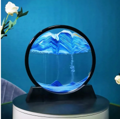 3D Cam Hareketli Ledli Dekoratif Kum Saati Mavi Renk