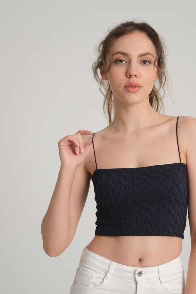 Bürümcük Desenli Askılı Kobalt Crop Top