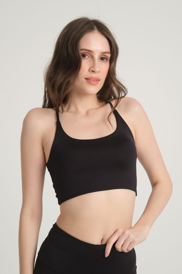 Çapraz Ayarlanabilir Siyah Askılı Crop Top