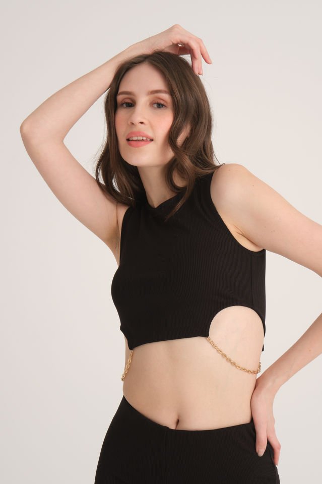 Zincirli Kolsuz Fitilli Crop Top