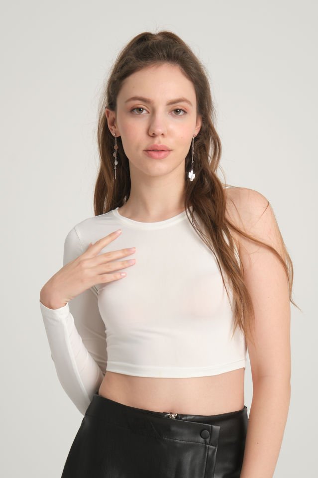 Tek Omuz Mikro Crop Top