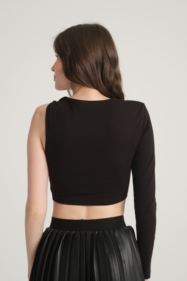 Tek Omuz Siyah Crop Top