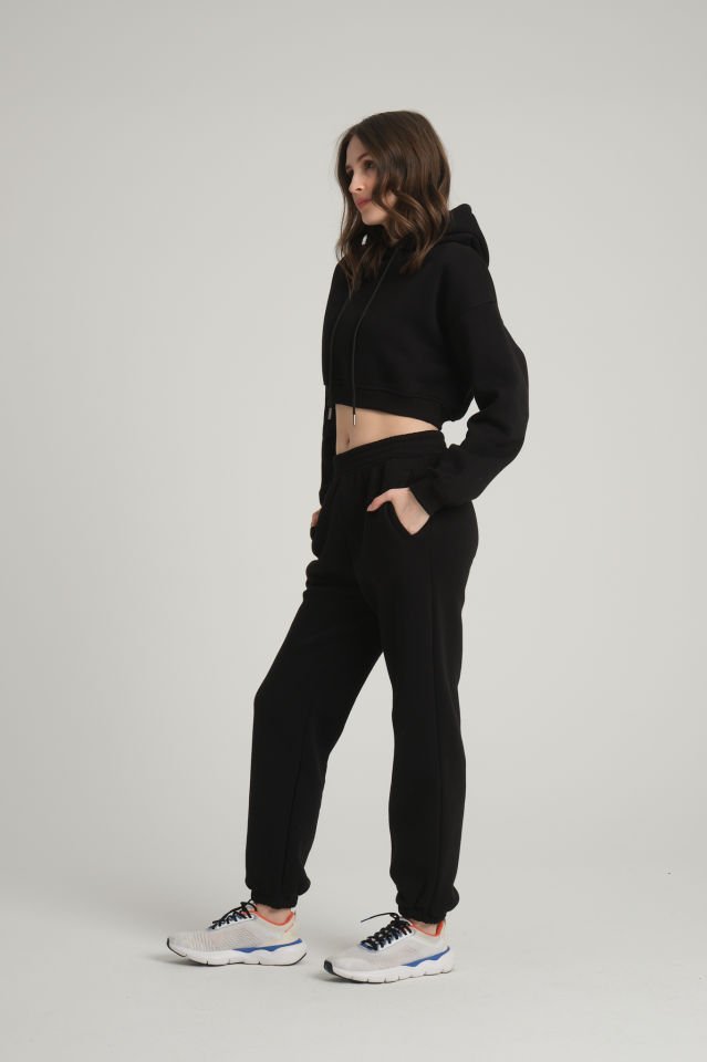 Şardonlu Siyah Hoodie
