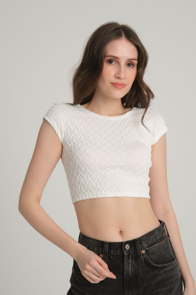 Bürümcük Desenli Beyaz  Crop Top