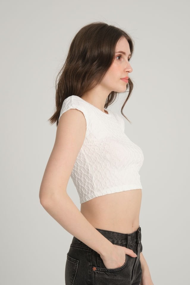 Bürümcük Desenli Beyaz  Crop Top