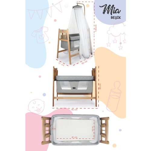 Mia Anne Yanı Sallanabilir Ahşap Beşik + Yatak
