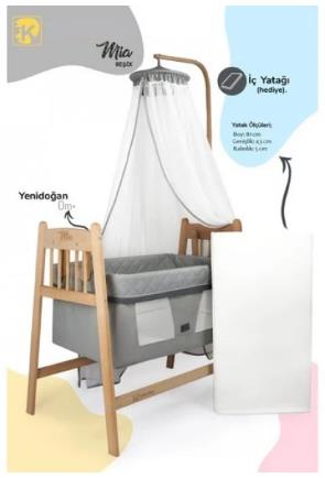 Mia Anne Yanı Sallanabilir Ahşap Beşik + Yatak