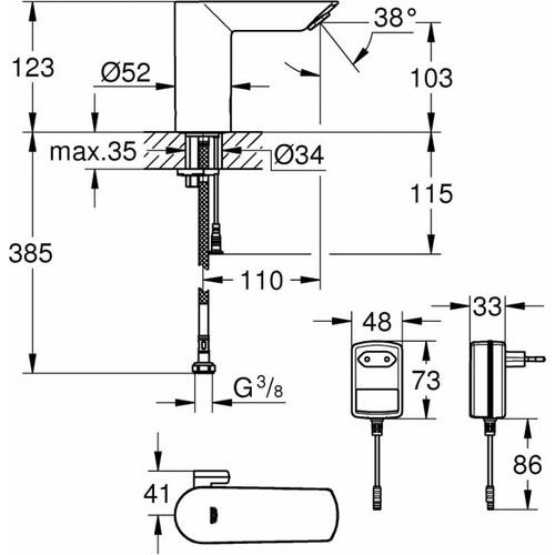 Grohe Bau Cosmopolitan Elektronik Lavabo Bataryası - 36453000