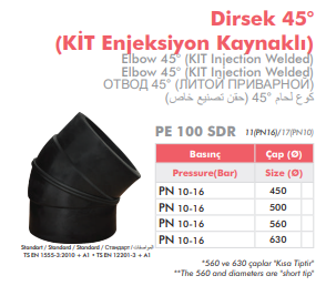 DİRSEK 45° (KİT ENJEKSİYON KAYNAKLI)