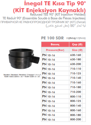 İNEGAL TE KISA TİP 90° (KİT ENJEKSİYON KAYNAKLI)