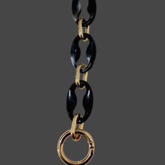 Nildenhobim Akrilik Zincir Model Çanta Sapı - 45 cm, Altın Renk ve Yaylı Halkalı  ( Siyahlı )
