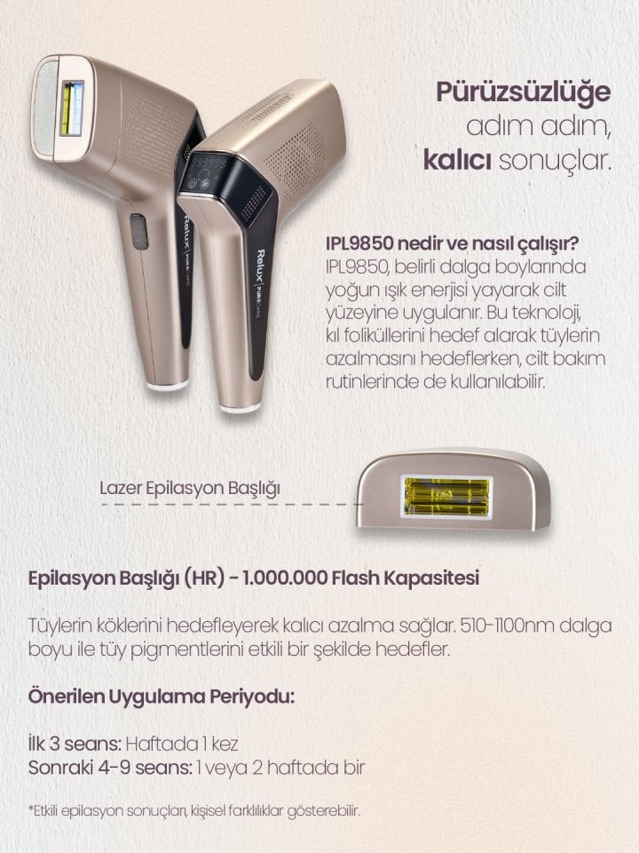Relux IPL9850 PureCare 3.000.000 Atımlı Buz Lazer Epilasyon Cihazı