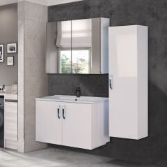 Asmira Banyo Dolabı - 80 cm - 3'lü Set - Beyaz