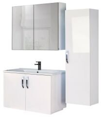 Asmira Banyo Dolabı - 80 cm - 3'lü Set - Beyaz