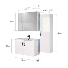Asmira Banyo Dolabı - 80 cm - 3'lü Set - Beyaz