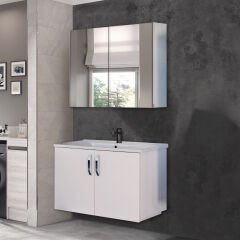Asmira Banyo Dolabı - 82 cm - 2'li Set - Beyaz