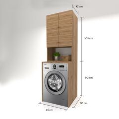 Çamaşır Makinası Dolabı - 65 cm - 2'li Set - Meşe