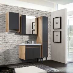 İstanbul Banyo Dolabı - 80 cm - 4'lü Set - Meşe - Fırtına Gri