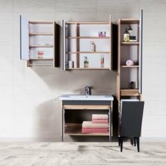 İstanbul Banyo Dolabı - 80 cm - 4'lü Set - Meşe - Fırtına Gri