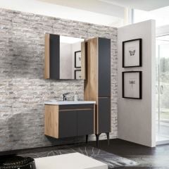 İstanbul Banyo Dolabı - 80 cm - 3'lü Set - Meşe - Fırtına Gri