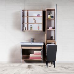 İstanbul Banyo Dolabı - 80 cm - 3'lü Set - Meşe - Fırtına Gri
