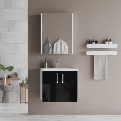 Asmira Banyo Dolabı - 60 cm - 2'li Set - Siyah