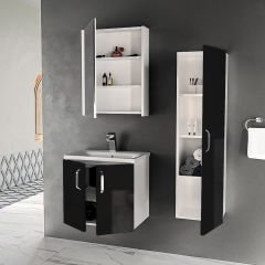 Asmira Banyo Dolabı - 60 cm - 3'lü Set - Siyah