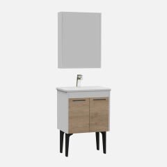 Toronto Banyo Dolabı - 60 cm - 2'li Set - Beyaz - Meşe