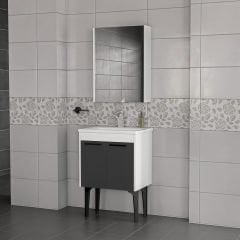 Toronto Banyo Dolabı - 60 cm - 2'li Set - Beyaz - Mat Antrasit