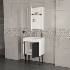 Toronto Banyo Dolabı - 60 cm - 2'li Set - Beyaz - Mat Antrasit