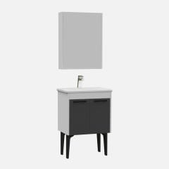 Toronto Banyo Dolabı - 60 cm - 2'li Set - Beyaz - Mat Antrasit