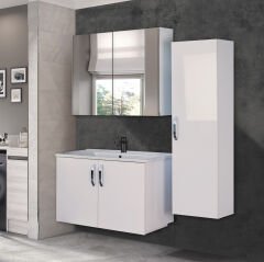 Asmira Banyo Dolabı - 80 cm - 3'lü Set - MdfLam Kapak - Beyaz