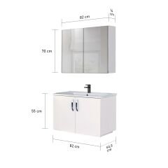 Asmira Banyo Dolabı - 82 cm - 2'li Set - MdfLam Kapak Beyaz