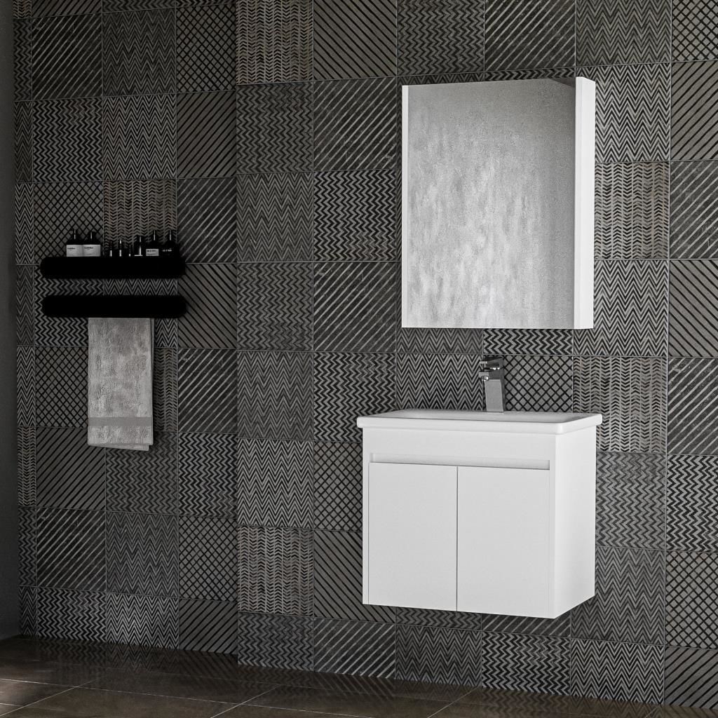 İstanbul Banyo Dolabı - 60 cm - 2'li Set - MdfLam Mat Meyaz - MdfLam Mat Beyaz