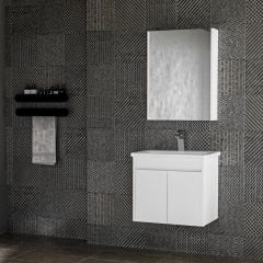 İstanbul Banyo Dolabı - 60 cm - 2'li Set - MdfLam Mat Meyaz - MdfLam Mat Beyaz