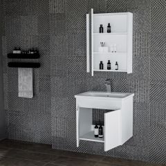 İstanbul Banyo Dolabı - 60 cm - 2'li Set - MdfLam Mat Meyaz - MdfLam Mat Beyaz