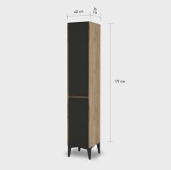 Çamaşır Sepetli Boy Dolabı Kombin - 40 cm - Meşe - Sm Fırtına Gri