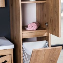 Çamaşır Sepetli Boy Dolabı Kombin - 40 cm - Meşe - Sm Fırtına Gri