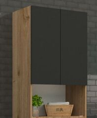 Çamaşır Makinesi Üst Dolabı - 65 cm - Meşe - Sm Fırtına Gri