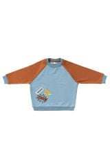 Colorblock Nakış Detaylı Sweatshirt - Petrol
