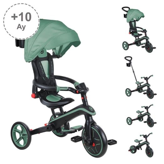 Globber Explorer 4 in 1 Katlanabilir Bebek Bisikleti Zeytin Yeşili
