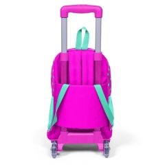 Coral High Kids Neon Pembe Su Yeşili Kalp Desenli Üç Bölmeli Çekçekli Okul Sırt Çantası 23133