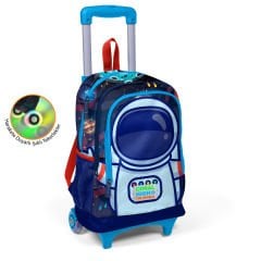 Coral High Kids Saks Mavi Astronot Desenli Üç Bölmeli Çekçekli Okul Sırt Çantası 23924