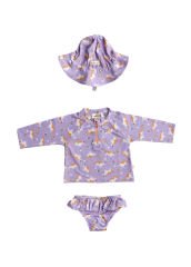 Miela Kids UV Korumalı Uzun Kollu Kız Bebek Mayo Set | Rainbow Unicorn Lilac