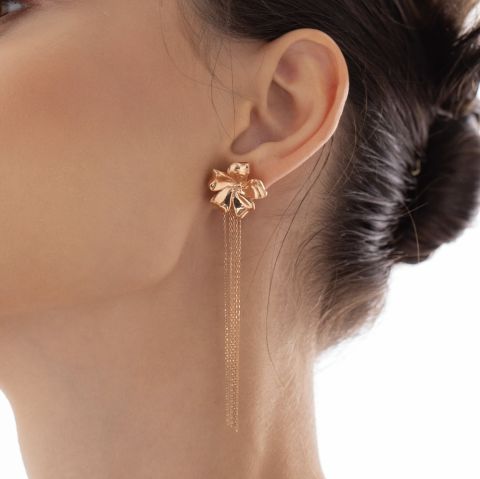 Rose Kaplama Sallantlı Çiçek Küpe