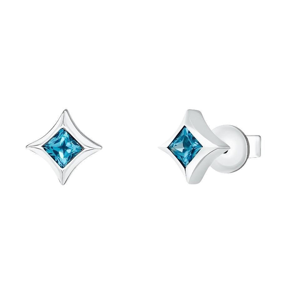 Mavi Topaz Taşlı Küpe