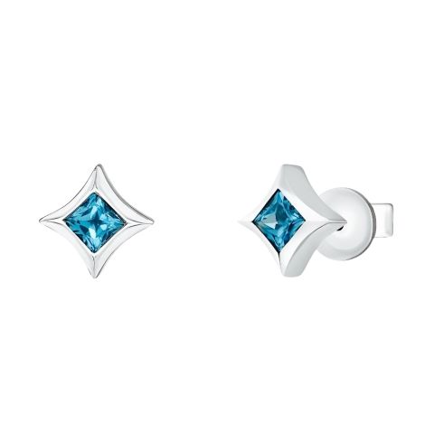 Mavi Topaz Taşlı Küpe