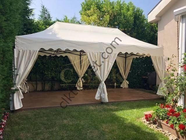 CLK 3x6 mt Garden 40 mm Katlanabilir Tente Bahçe Çadır Krem Çardak Bungalow Serisi